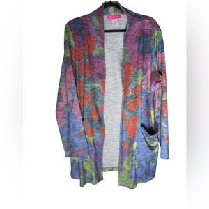 Claire Desjardins Open Knit Cardigan Womens Large Art to wear Painted Watercolor